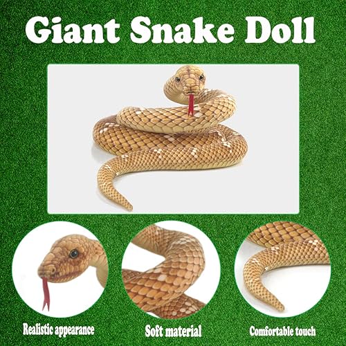 Miniatura 3 de Mukouxun Serpiente de peluche gigante de 112 pulgadas, serpiente de peluche para niños, juguetes de peluche de serpiente, accesorios de broma de