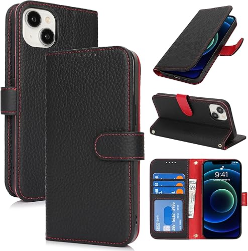 Vista 176 de Zouzt Funda para iPhone 11 de 6.1 pulgadas de piel auténtica con 4 ranuras para tarjetas, tarjetero con bloqueo RFID, tapa magnética, función atril