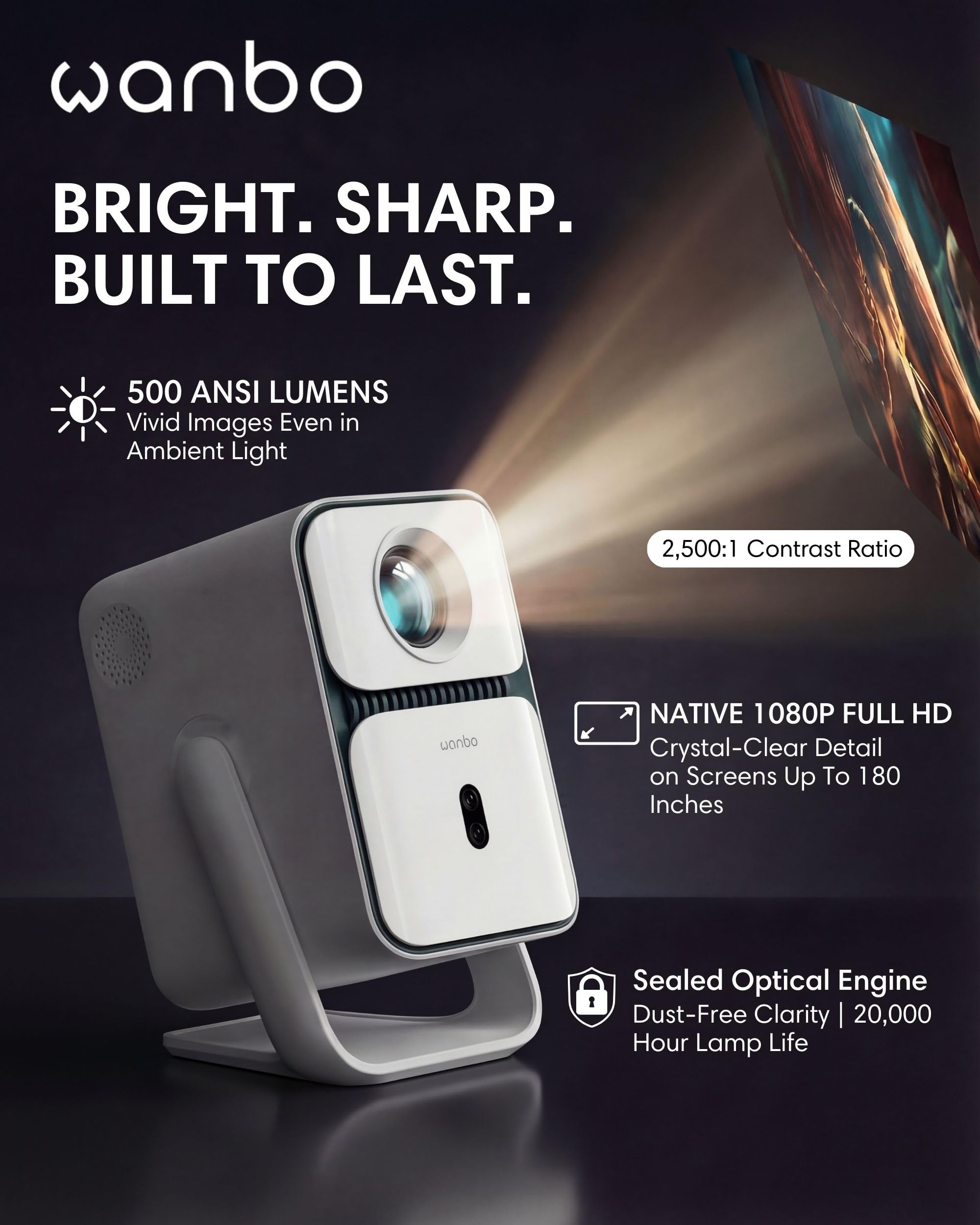 Wanbo T2 Ultra Mini Projector Portable with 500 ANSI Lumens