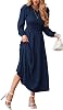 dowerme Womens Dresses 2025 Fall Puff Long Sleeve Crewneck Smocked Tiered Flowy A-Line Boho Wedding Party Maxi Dress
