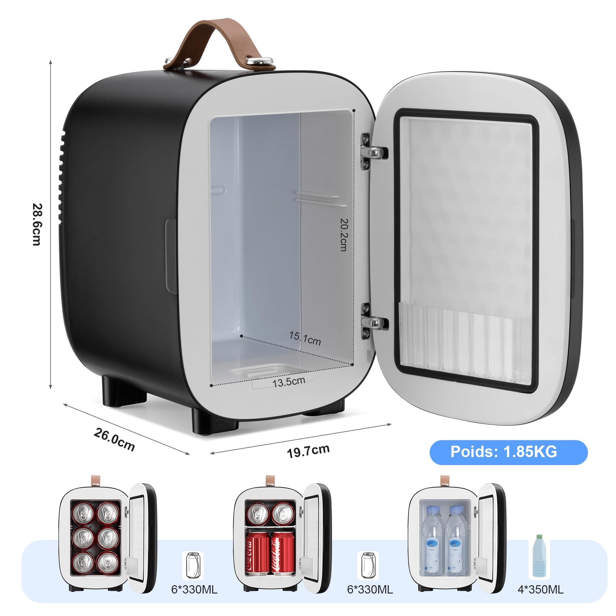 Enventor Mini Frigo 4 litres 6 canettes Alimentation CA 12V CC Glacière Réchaud Portable Noir