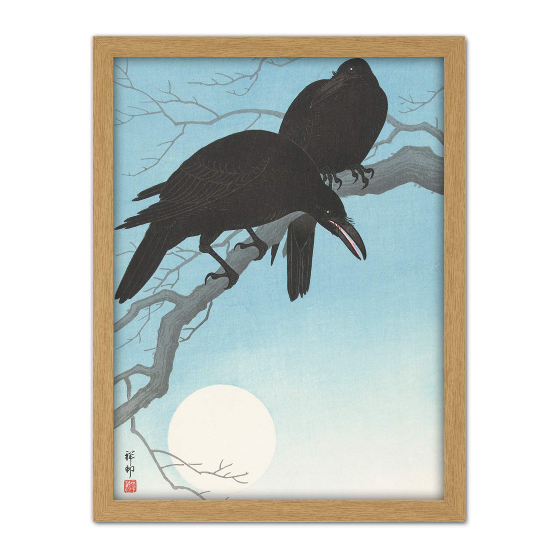 Artery8 Koson Ohara Two Crows Tree Branch Japanese Woodcut Artwork Framed Wall Art Print 18X24 Inch