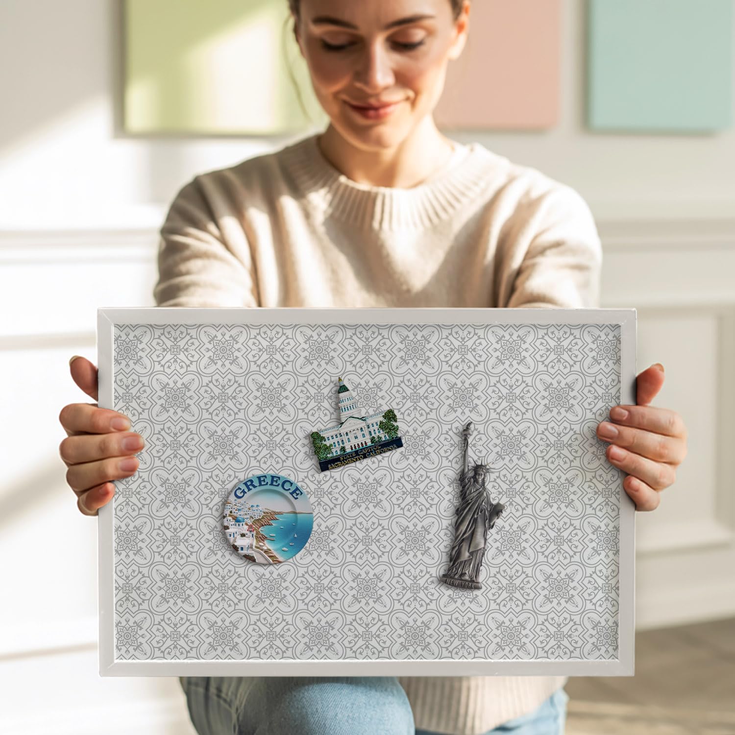 Tulup Lavagna Magnetica 80x60 cm – Bacheca da Parete – – – Design Elegante – Organizzazione & Appunti – Arredo Soggiorno/Ufficio – Planner Giornaliero – Home Office –Regelmäßiges Ornamentmuster