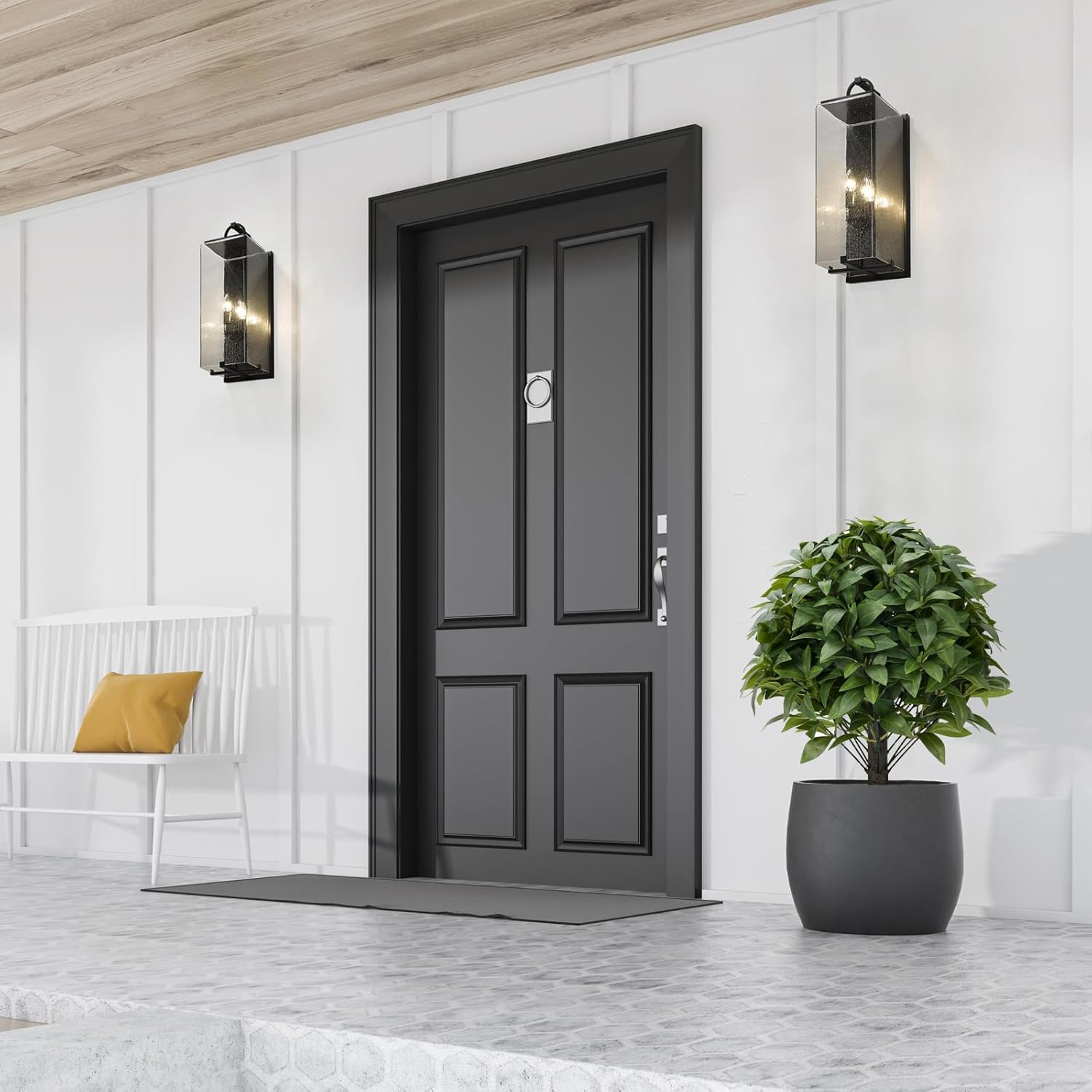 20" Outdoor Evergreens in Outdoor Faux Boxwood Artificial Shrub Potted Plant for Indoor Porch of Home and Office 2 Pieces a Set Topiary Trees - Image 5