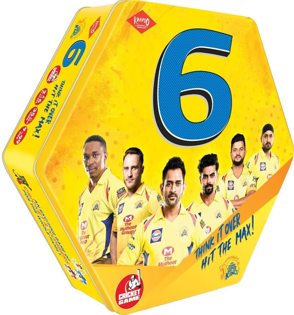 KAADOO 6 CSK T20 Cricket Match Board Game for 9+ โ Mathโs Themed Indoor Game - Made in India (2-6 Players) โ Kids, Teens, Adults and Families โ Birthday Gift