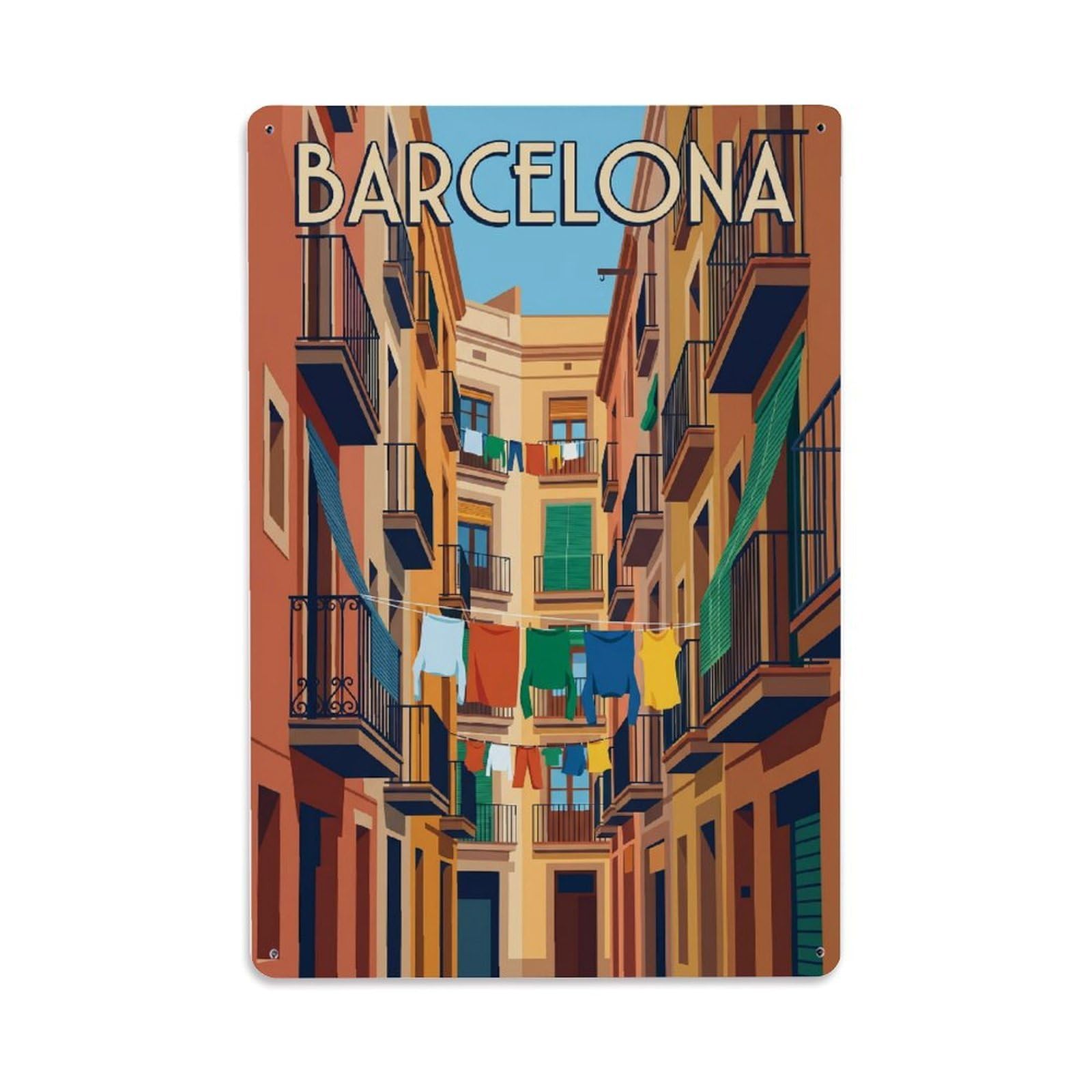 Vintage Travel Alley Spain Narrow Metal Tin Sign Plaque Wall Decor for Cafe, Club Bar, Office, Home Garden Metal Poster 8x12Inch