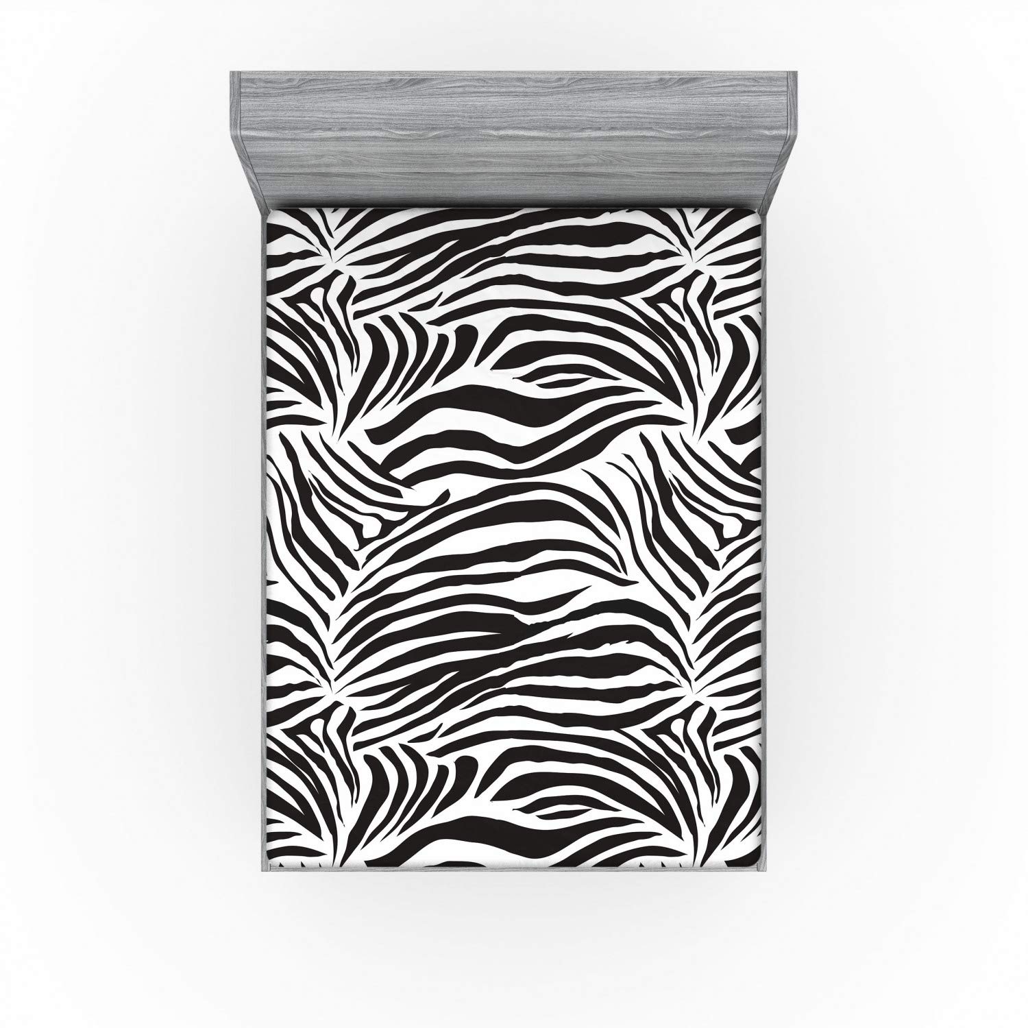Ambesonne Zebra Print Fitted Sheet, Striped Zebra Animal Print Nature Wildlife Inspired Simplistic Illustration, Soft Decorative Fabric Bedding All-Round Elastic Pocket, Queen Size, Grey Charcoal