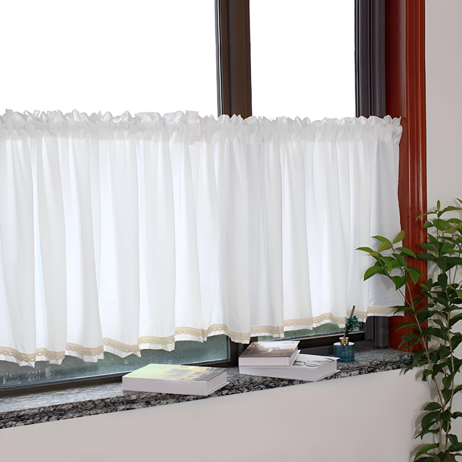 Tendine Bianco per Piccole Finestre, 2 pannelli Tenda da Bistrò Tendine Corte per Camera da Letto Cucina(W: 200 X L:100CM/78.7X39IN)