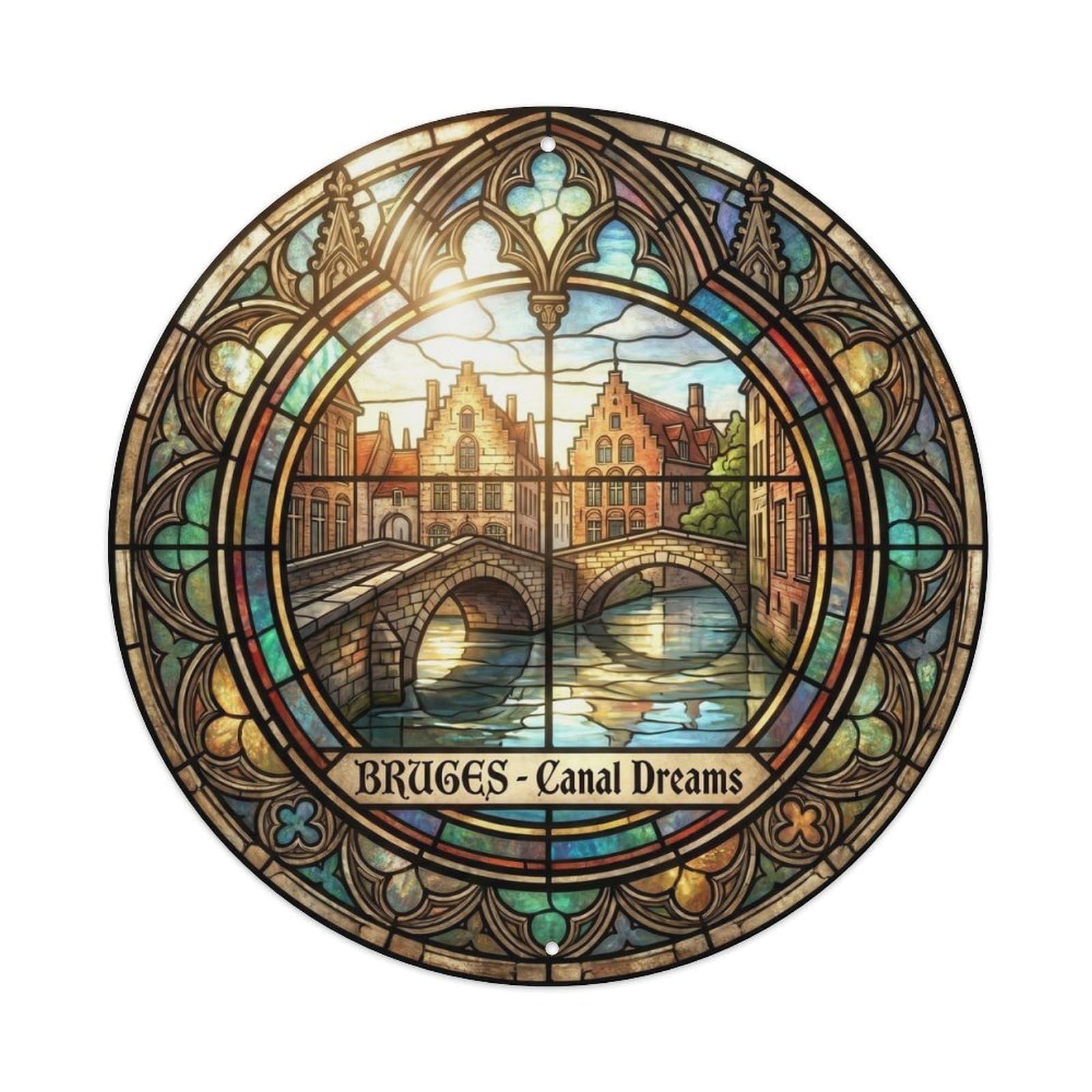 Yrnq Vintage Style Vintage Travel Canal City Belgium Vintage Metal Tin Sign Plaque Wall Decor For Cafe, Club, Garden Round Metal Poster 8X8inch