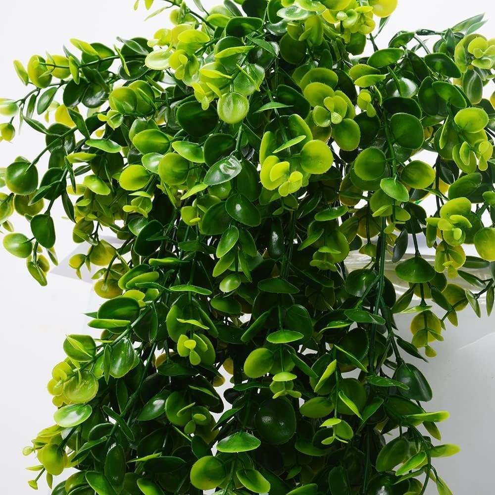 6pcs Artificial Hanging Plants Fake Hanging Plant Faux Eucalyptus Leaf Greenery Vine Outdoor UV Resistant Plastic Plants (6, Green)