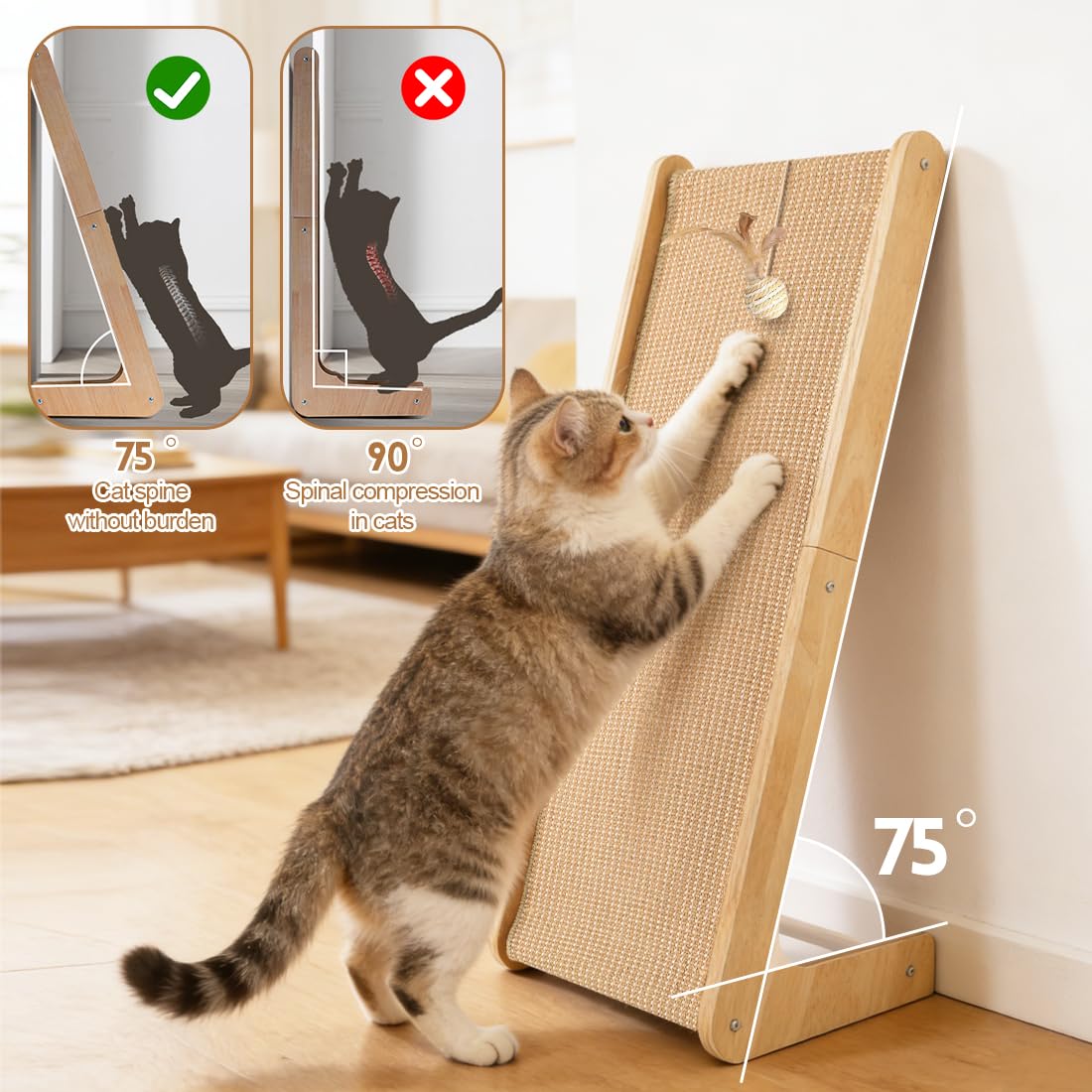 Tiragraffi per Gatti Doppio Uso 72cm | Graffio a L in Sisal Resistente, Tiragraffi da Parete e Angolo con Erba Gatta Integrata