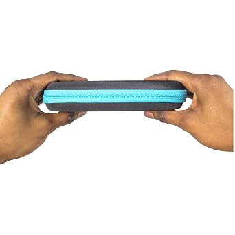 Orzly 3DSXL Case storage bag for 3DS XL or New 3DS XL - hard shell protective case for the original model 3DS XL or the Nue Nintendo 3DS XL console & accessories - BLUE on black