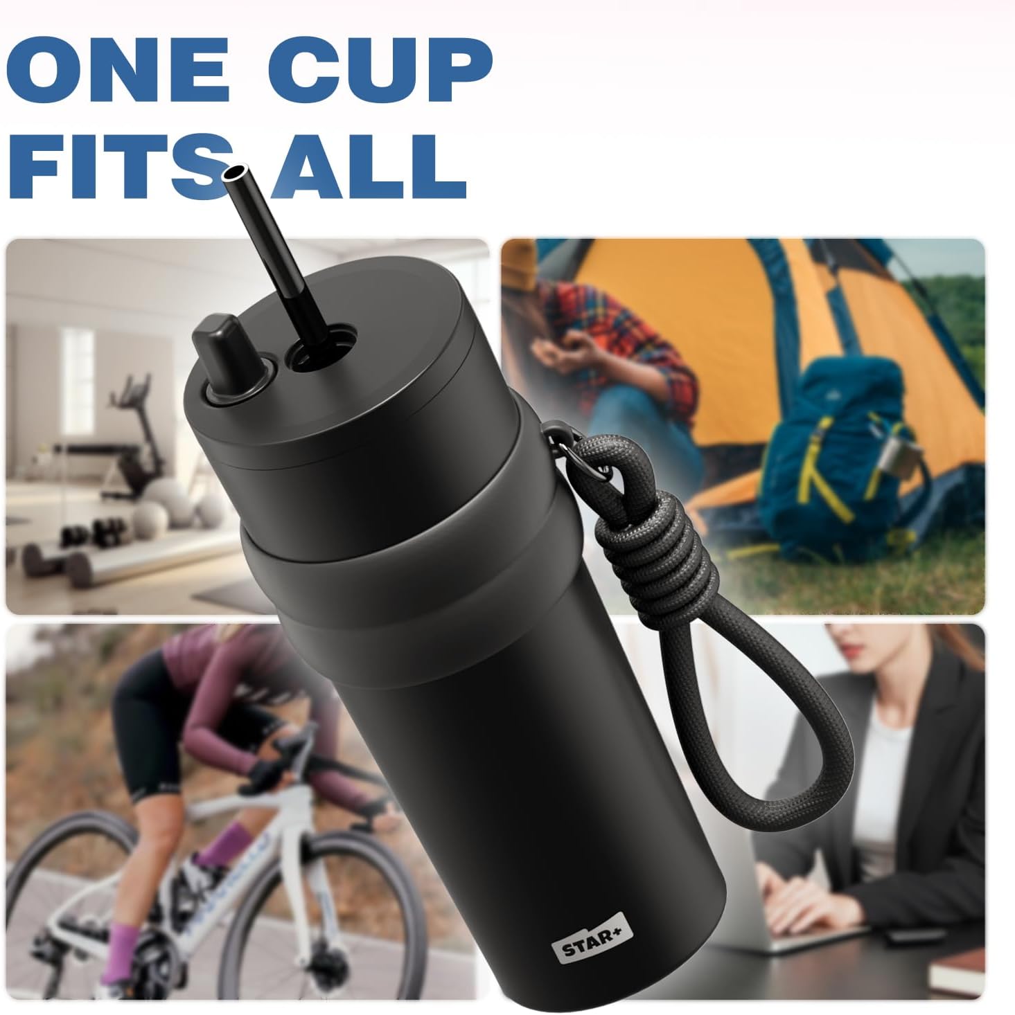 24 oz Stainless Steel Tumbler with Lid and Straw, Insulated Water Bottle Leak Proof for Hot and Cold, Portable Travel Coffee Mug, Reusable Coffee Cup for Women, Black - Image 3