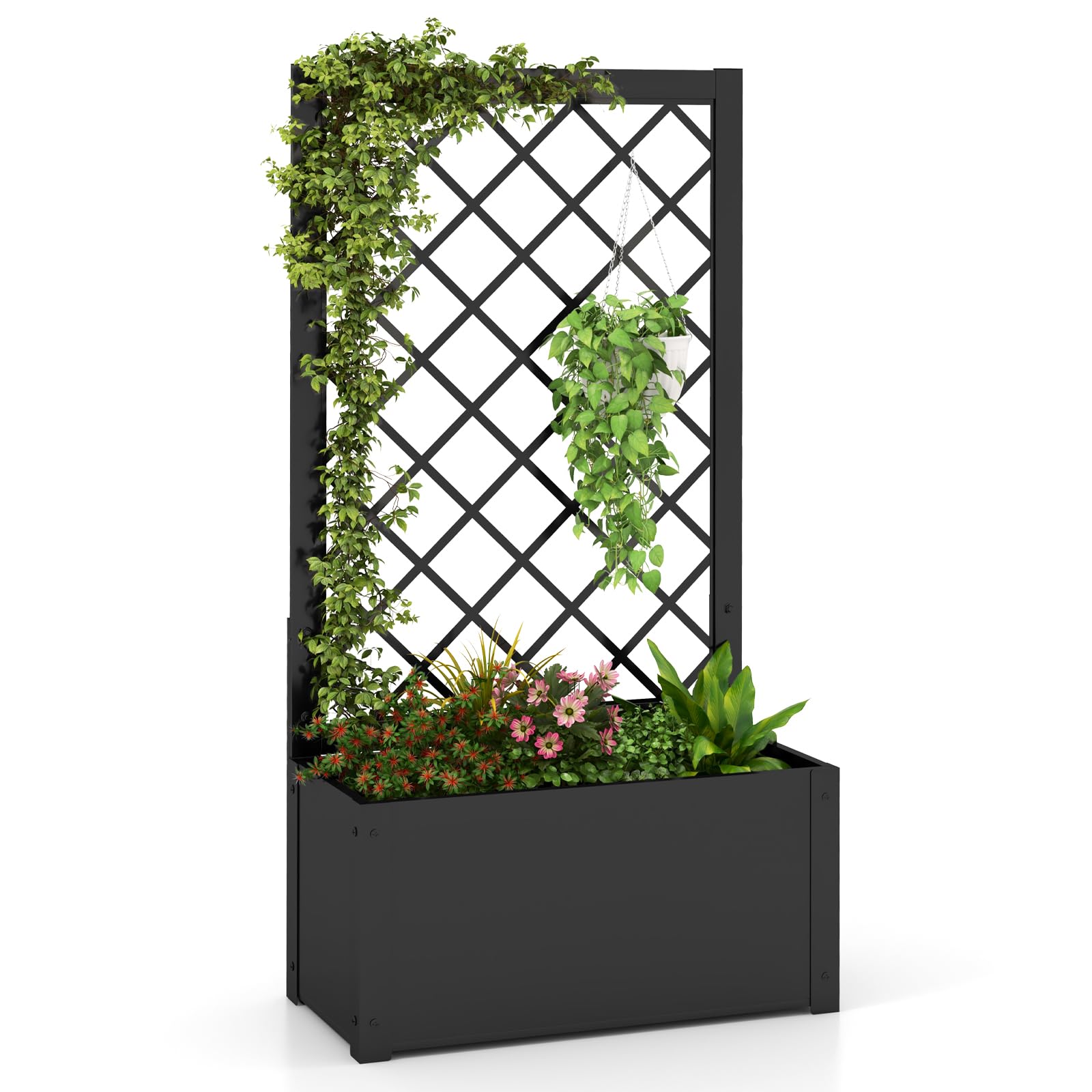 COSTWAY Letto da Giardino Rialzato con Traliccio, Fioriera in Metallo per Piante Rampicanti, Verdure, Viti e Fiori, Aiuola Elevata per Piante Esterno per Patio, Giardino e Balcone