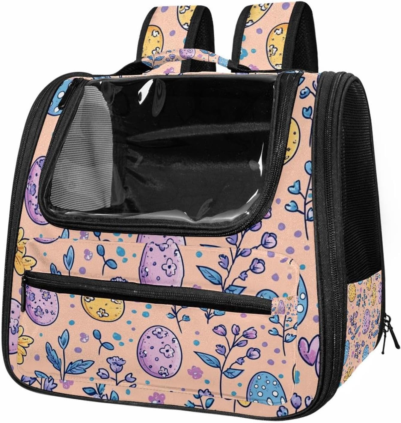 Portable Travel pet Backpack Carrier Hamster Bag Small Dog cat Carrier Breathable Hang Bag, Easter Flowers Eggs (6)