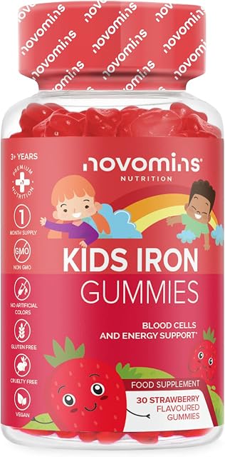 Kids Iron Gummies Iron Supplement for Kids Energy & Immune System Vegan - 1 Month Supply - Kids Vitamins 30 Chewable Kids Vitamins Childrens Iron Kids Iron Gummies by Novomins