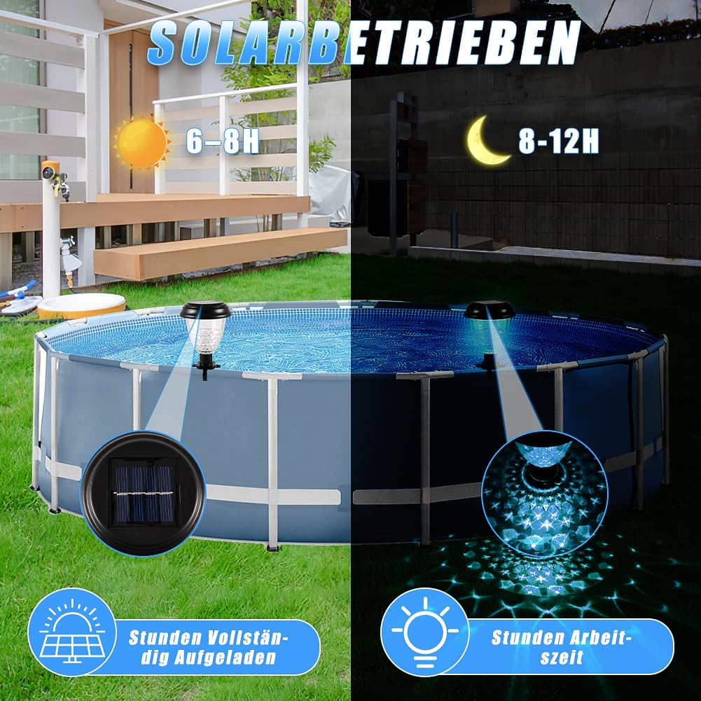 Joycabin 4 sztuki solarnych oświetlenia basenowego do basenów ramowych, oświetlenie LED z kolorowymi światłami, wodoszczelność IP65, oświetlenie stawu, solarne do dekoracji basenu, ogrodu, schodów