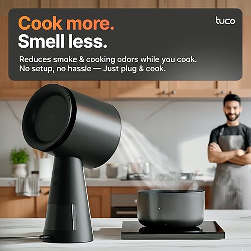 Miniatura 4 de TUCO Campana extractora portátil, ventilador de extracción de escritorio para cocina con 3 velocidades, filtro triple de polímero, aluminio y