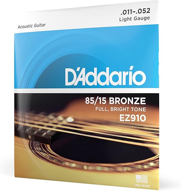 D'Addario Guitar Strings - Acoustic Guitar Strings - 85/15 Bronze - For 6 String Guitar - Full, Bright Tone - EZ910 - Light, 11-52