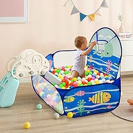 LOJETON Kids Ball Pit, Pop Up Children Play Tent, Toddler Ball Pool Baby Crawl Playpen with Basketball Hoop, Portable Toys for Girls Boys, 4 ft / 120 cm, Balls Not Included, Ocean