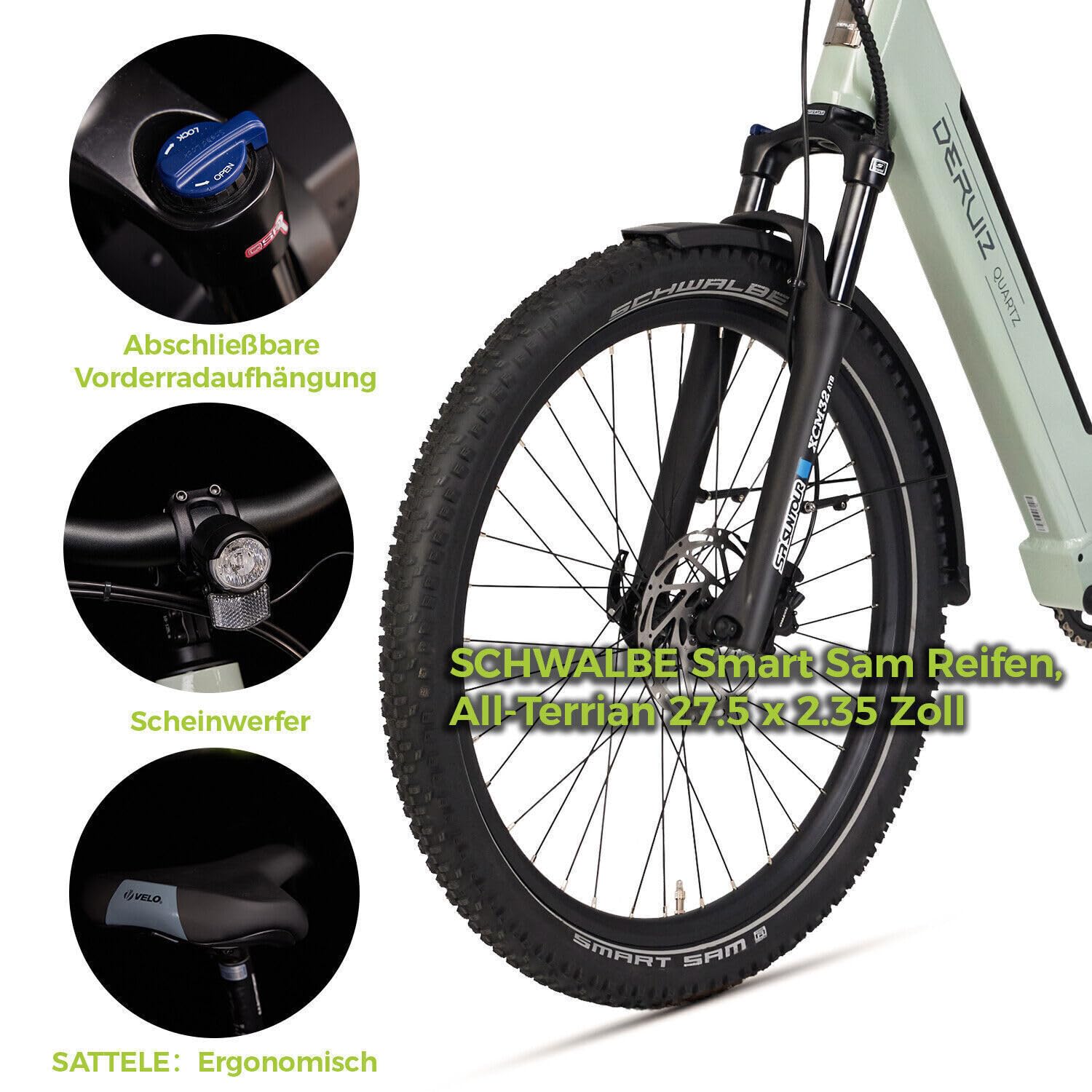 DERUIZ Quartz SUV E-Bike 27,5 Zoll Tiefeinsteiger Damen & Herren StVZO | 250W Heckmotor 55 Nm, 48V 644Wh Akku bis 160 km, Shimano 8-Gang, hydraulische Scheibenbremsen, RH 46 cm