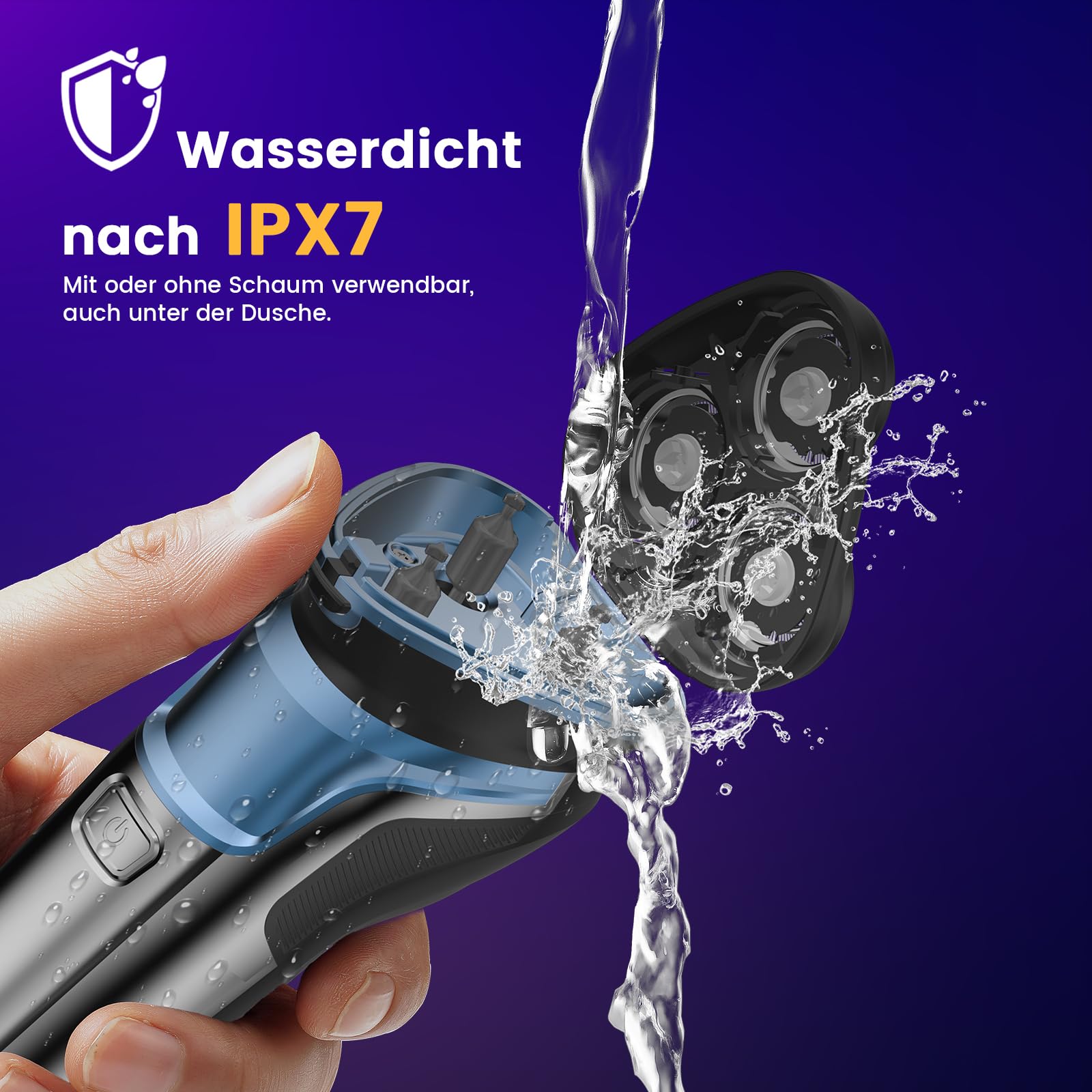 Skycool Rasierer Herren Elektrisch, 3-in-1 Elektrischer Rasierer für Herren Nass und Trocken, IPX7 Wasserdicht Rotationsrasierer mit Pop-Up Trimmer & LED-Display, Schnellladung, Geschenke für Männer