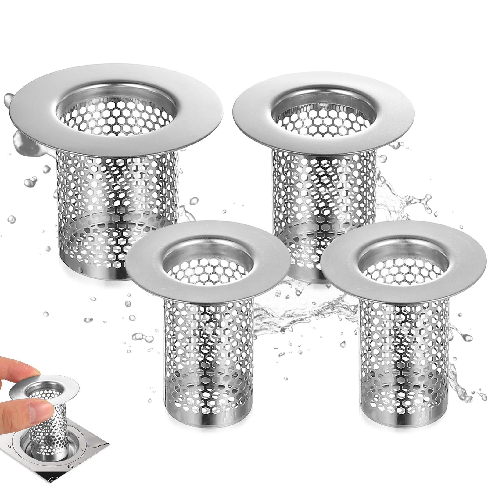 4 Pcs Stainless Steel Shower Drain Hair Catcher for Bathroom and Kitchen