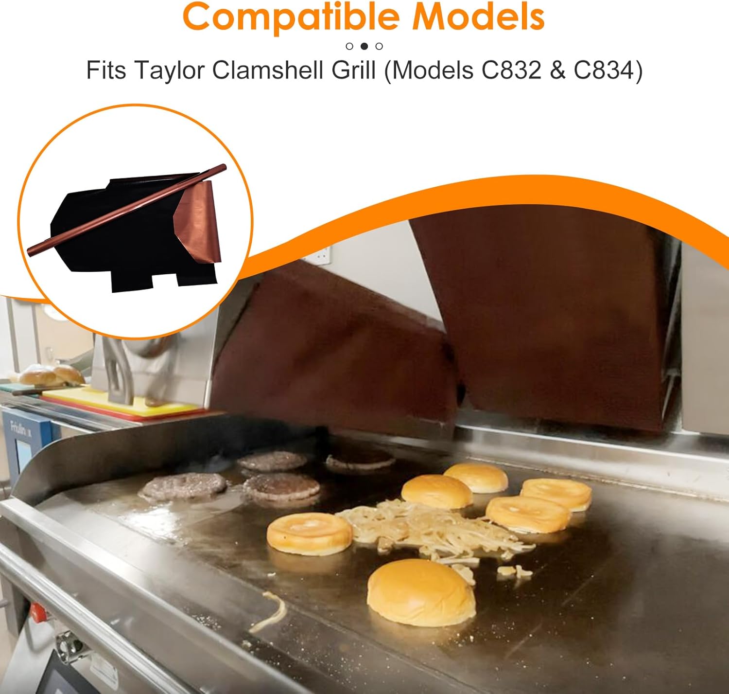 Cook's Aid 10 PCS PTFE Release Sheets with Bracket Loop for Taylor C832 & C834 Clamshell Grills - 36.42" x 20.67" (Black/Gold), Ideal for Bread and Buns