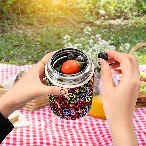 Miniatura 5 de MCHIVER Peace Symbol Food Jar with Spoon Stainless Steel Vacuum Insulated Food Container 17 oz Food Thermos for Hot Food