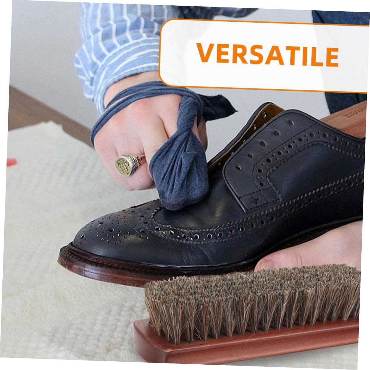 4 Piezas Cepillos de Limpieza de Zapatos de Crin de Caballo Juego para Pulido de Zapatos Limpieza de Asientos de Automóviles y Sofás Cepillo Multifuncional para Brillo y de