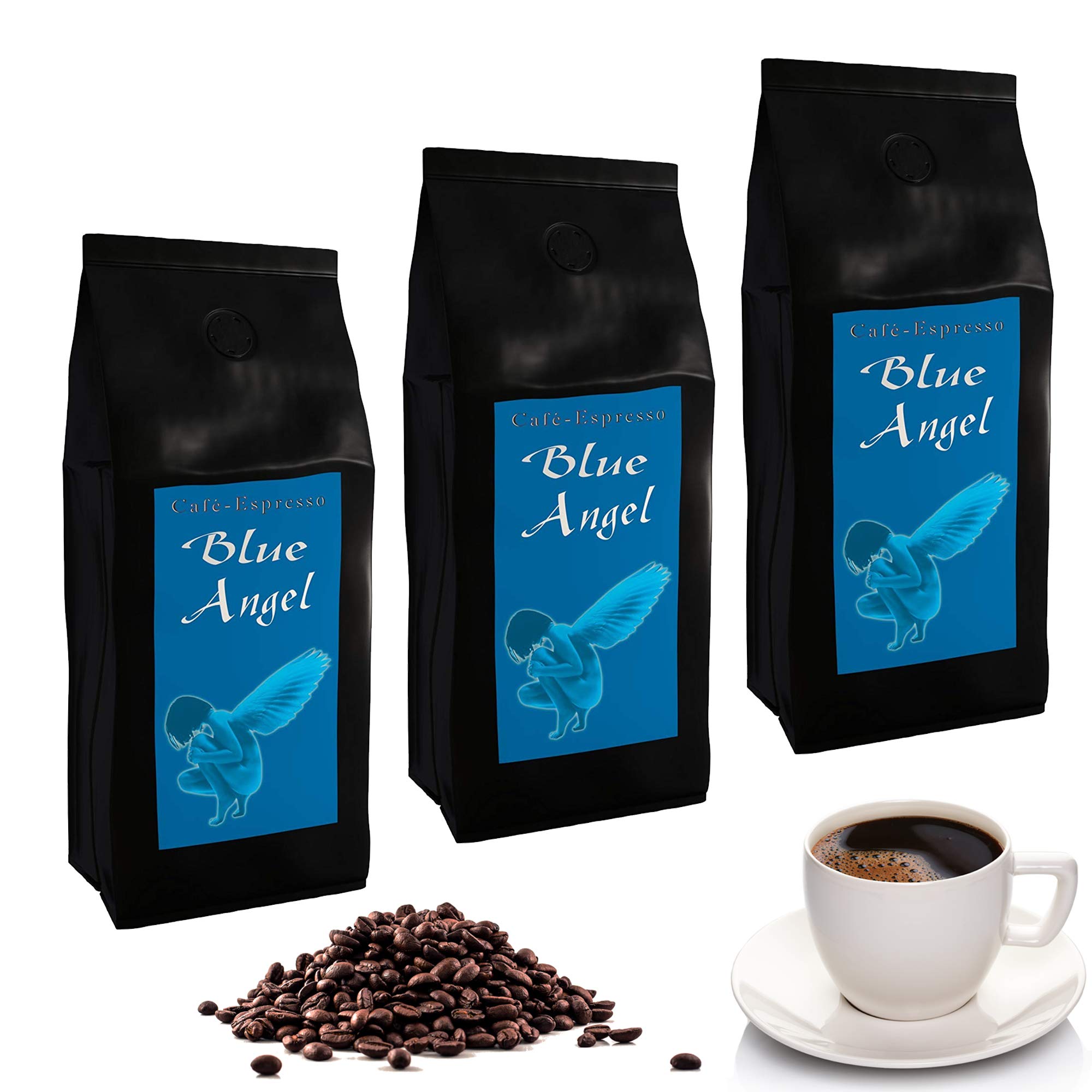 C&T Blue Angel Espresso Deluxe 3 x 1000 g de granos de café enteros – El dulce – Café de alta gama de nuestra famosa serie Espresso Angel