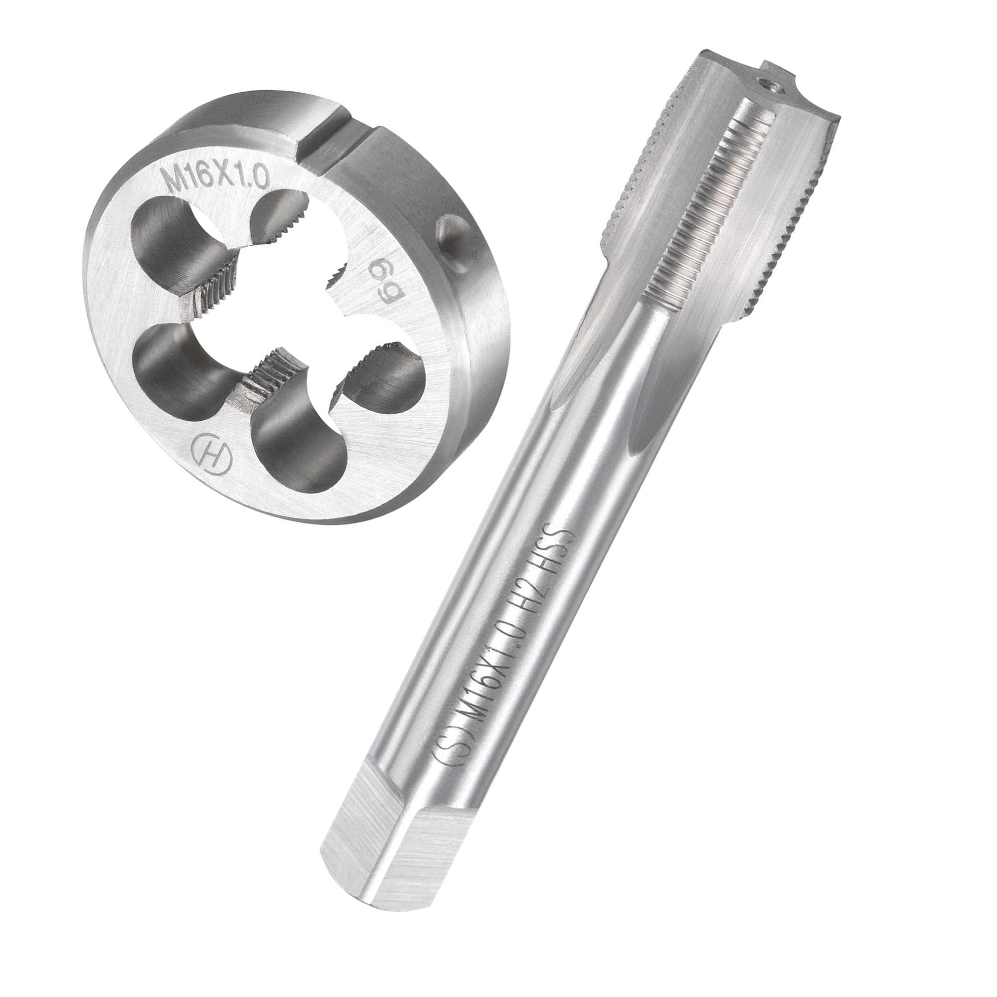 Kravonix M16 x 1mm Metric Tap and Die Set HSS Straight Fluted Machine Thread Right Hand Screw Tap and Round Threading Die Kit for Thread Repair