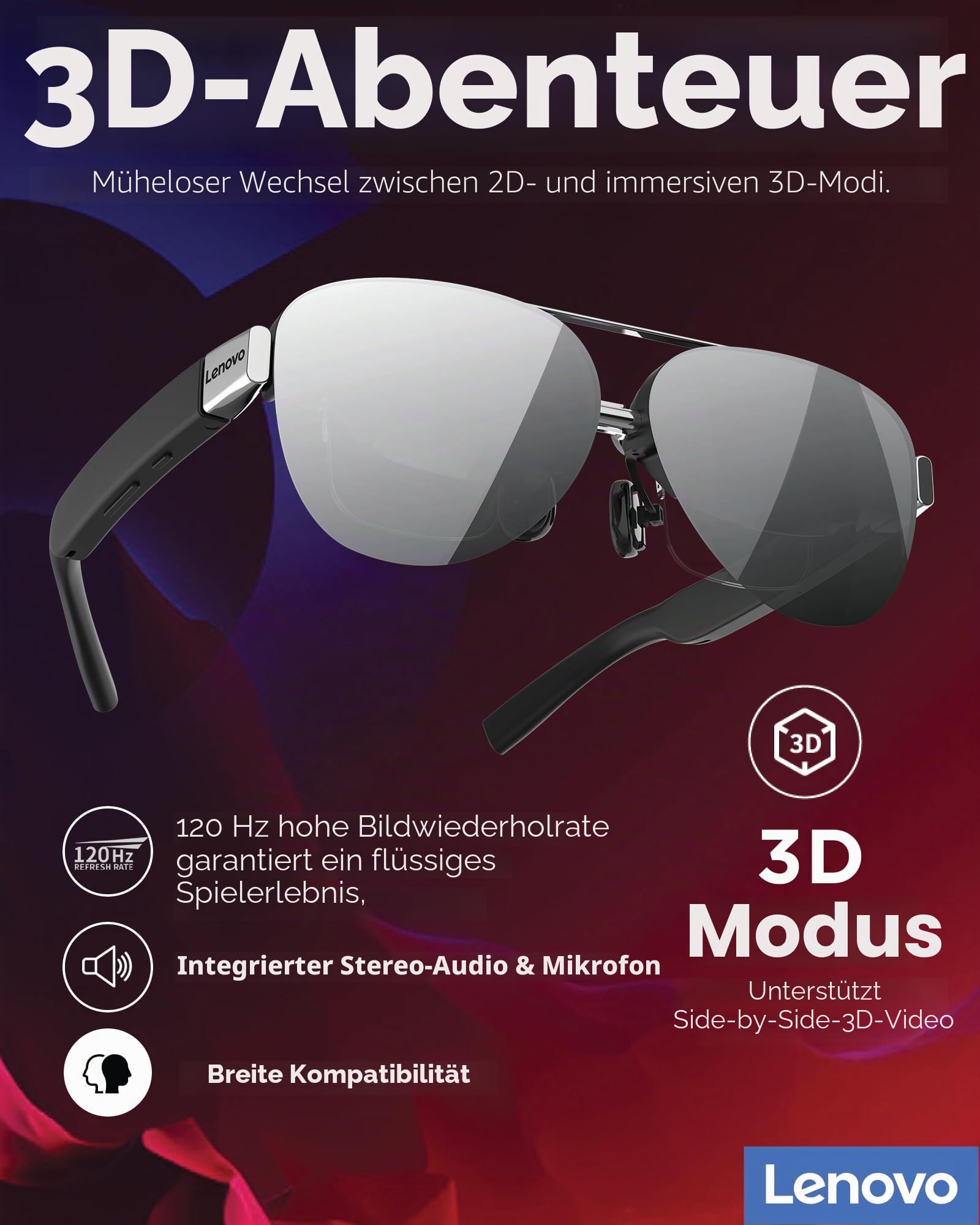 Lenovo Legion Glasses Gen 2 - Micro-OLED Personal Wearable Monitor for Gaming & Movies, FHD 60Hz Plug-and-Play Display Legion Go & USB-C Devices, High-Fidelity Audio & Privacy
