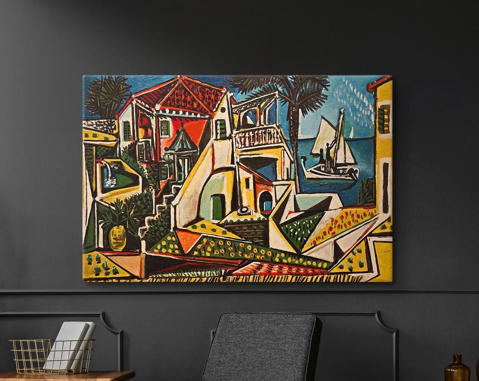 LYBCEOUG Mediterranes Leinwandbild, Landschaftskunstdruck, Kunstdruck, großes Wandbild, Heimdekorationsgemälde (40x50cm/mit Rahmen)