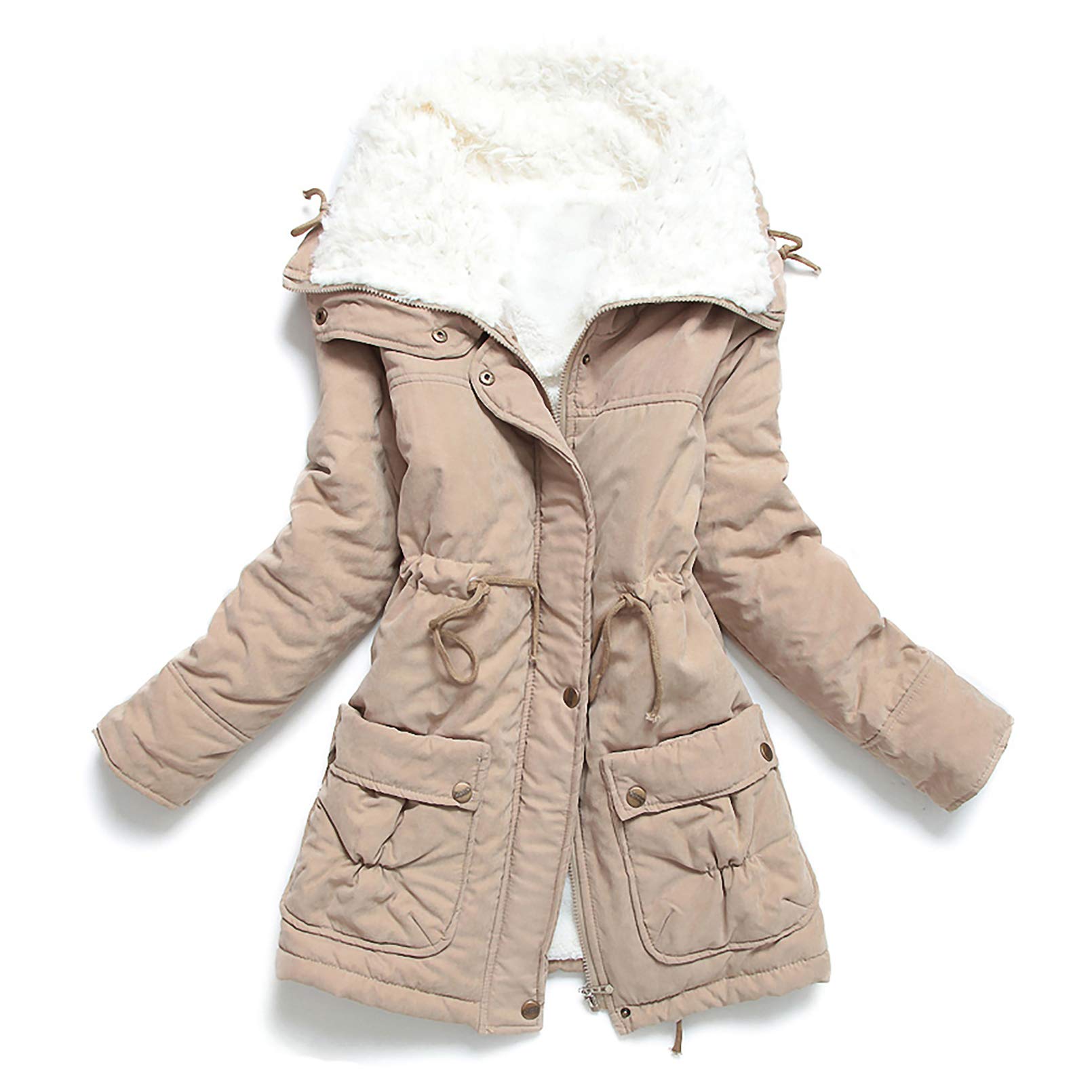 MEWOW Women's Winter Mid Length Thick Warm Faux Lamb Wool Lined Jacket Coat