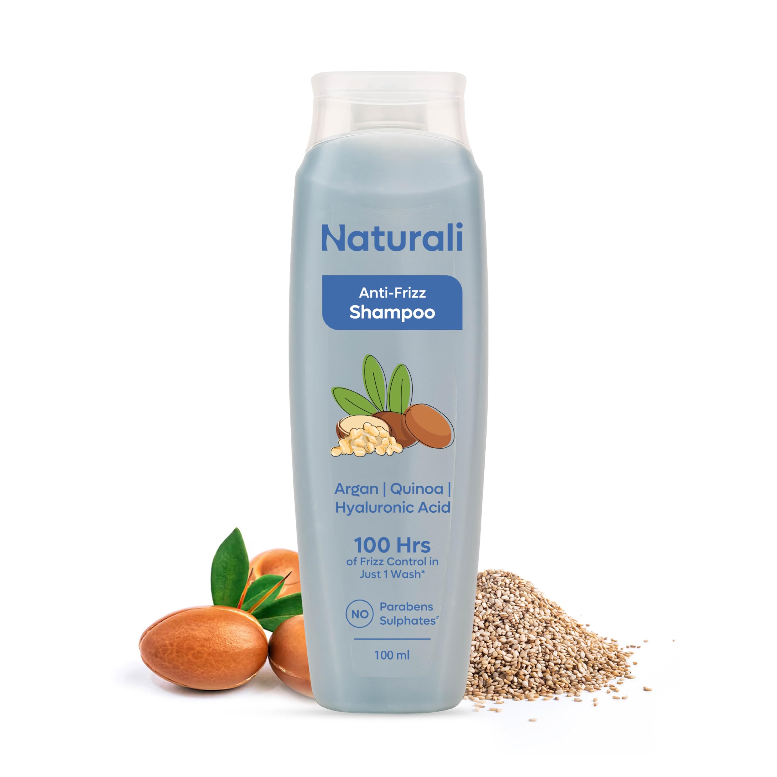 Naturali Anti-Frizz Shampoo with Argan Oil, Quinoa & Hyaluronic Acid | 100 hours of frizz control | Gently cleanses without drying | Sulphate & Paraben Free Everyday Shampoo For Women & Men | 100 ml-image-12