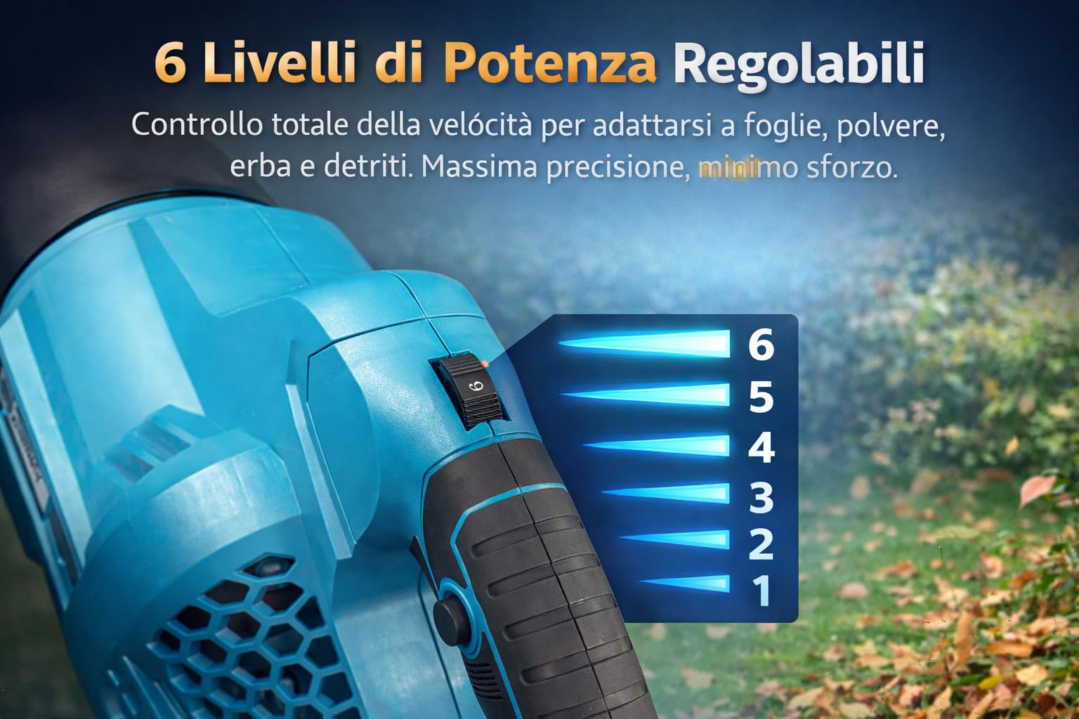 Soffiatore a Batteria 88V con 2 Batterie 4.0Ah, 2 Anni di Garanzia, 240 km/h, 20000 RPM, 6 Velocità Regolabili, Soffiatore Foglie Elettrico con Caricabatteria e Ugelli Inclusi