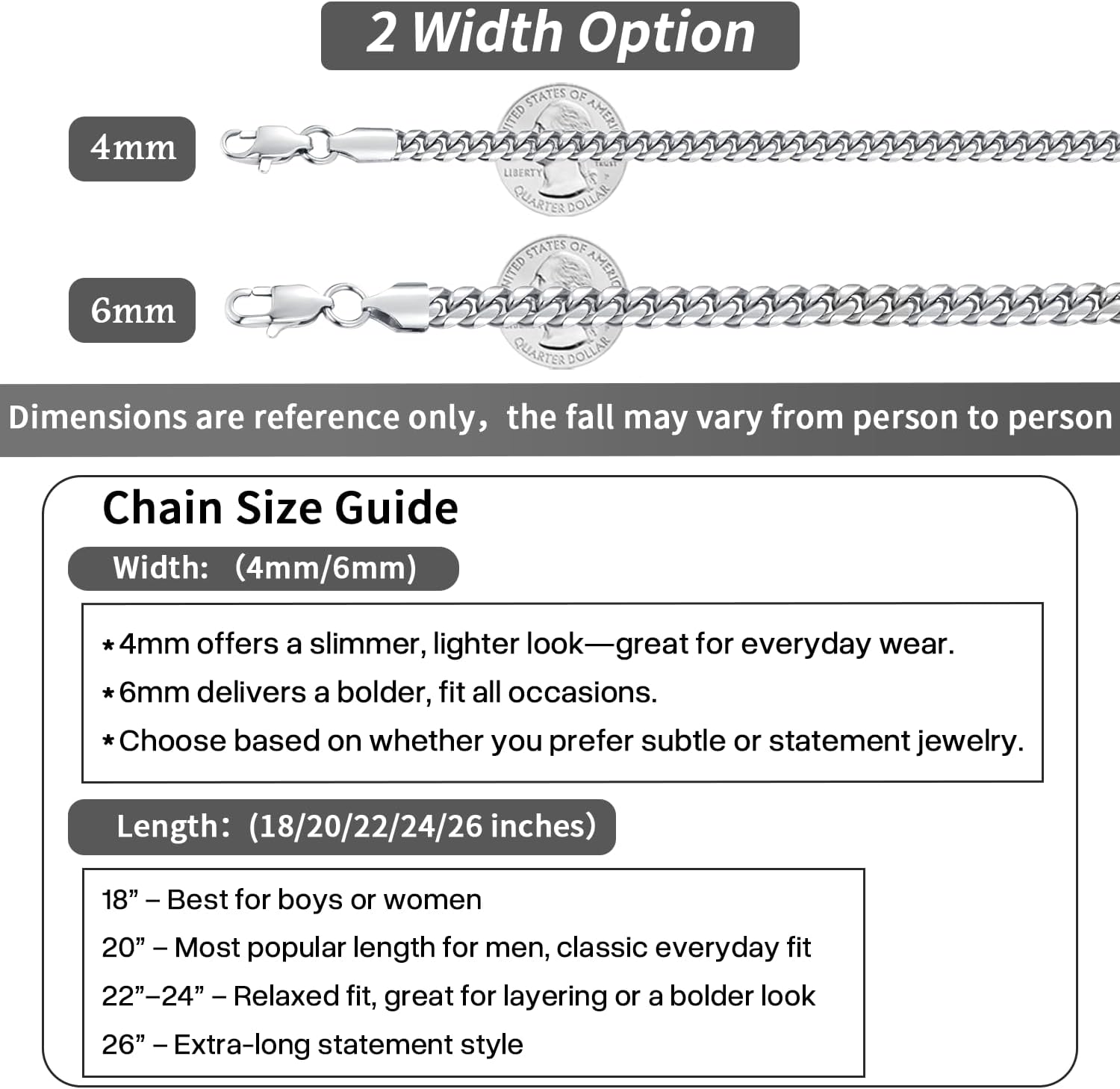 Momlovu 18K Gold Plated Chain Silver Tone Chains for Men Boys, 4mm/6mm Stainless Steel Cuban Link Chain for Men, Cool Men's Necklace Chains 18/20/22/24/26 Inches - Image 3