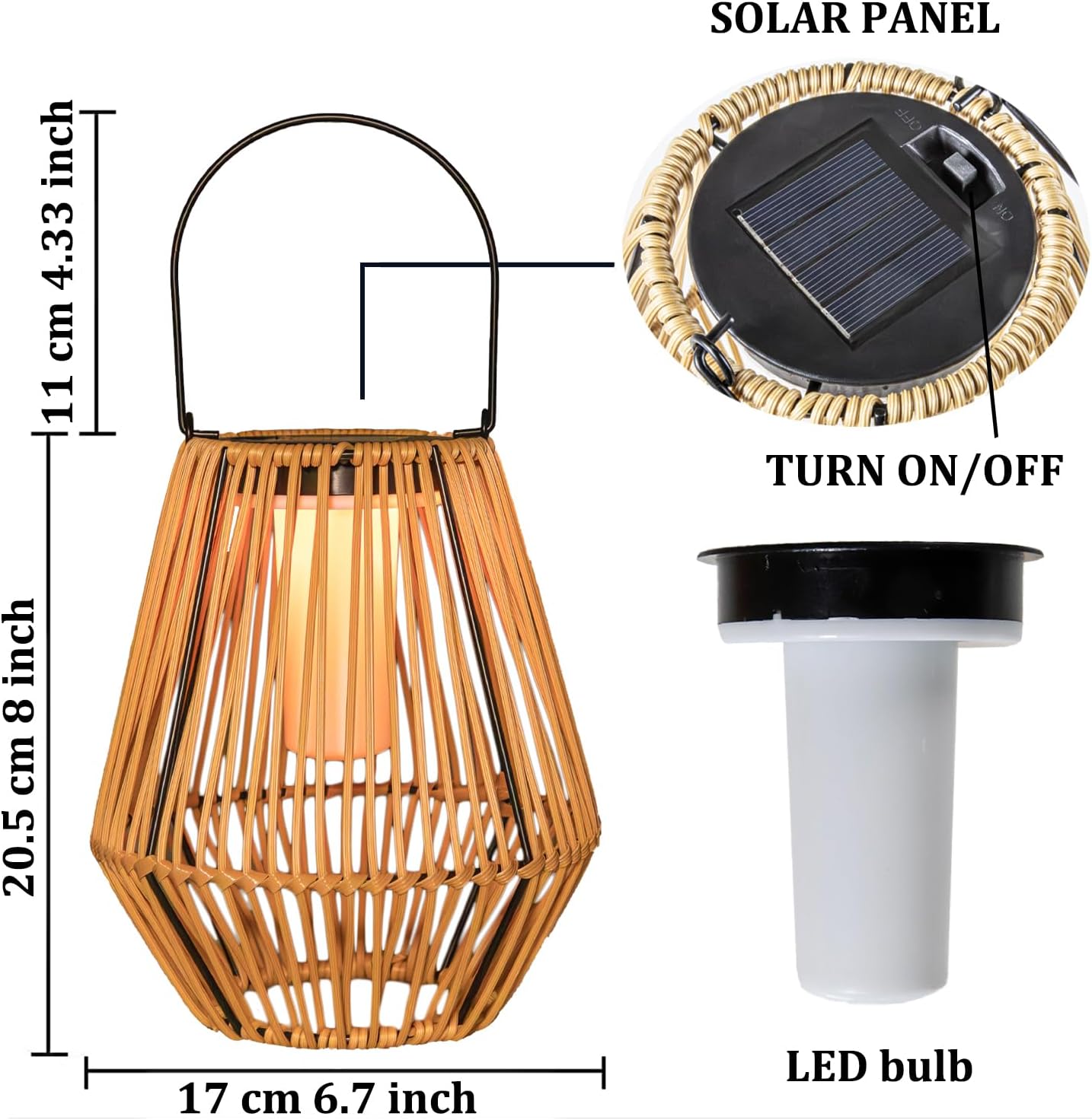 YAKii 2 Pack Solar Flame Lantern Hanging Waterproof Outdoor Handmade Solar Lamp with Dancing Flickering Flame Plastic Rattan Bohemian Style Decoration for Garden Yard Patio Porch Trees Pathway Decor