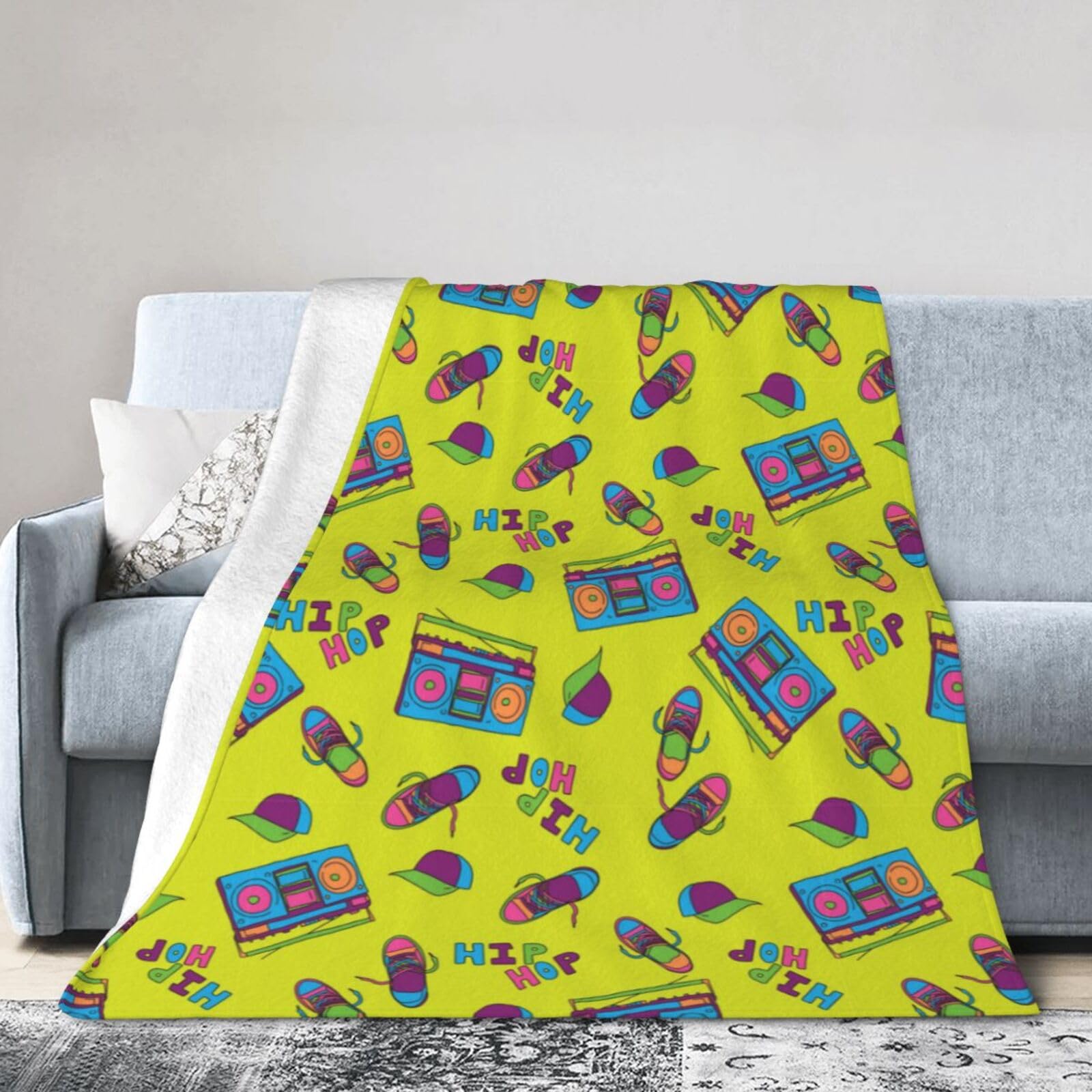 Noble Ren 80s Pattern Ultra-Soft Micro Fleece Blanket Winter Warm Soft Lannel Fleece Throw Blanket For Couch Sofa Bed 80"X60"