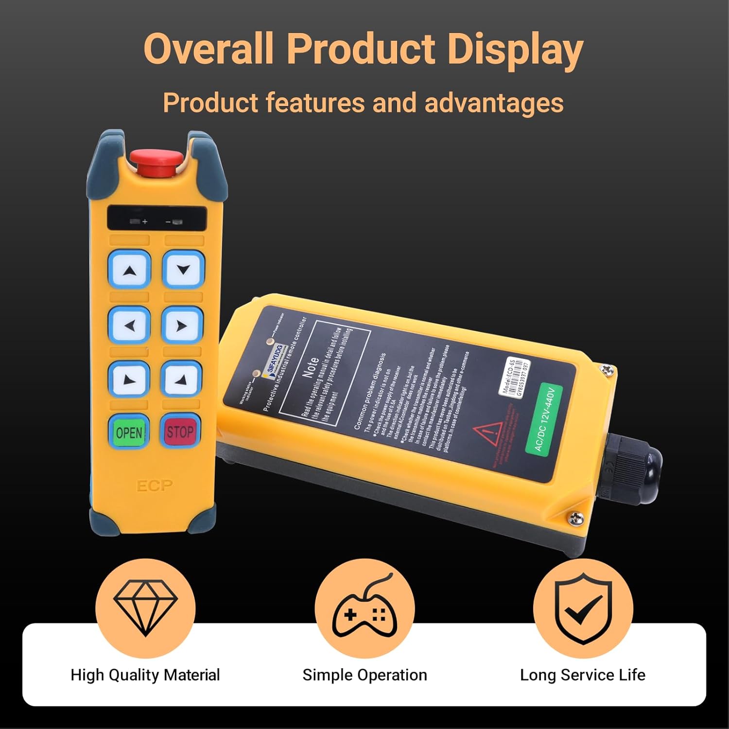 Industrial Remote Control ECD-6S Overhead Lifting Wireless Crane Remote Control 6 Buttons 12-440V Electric Hoist Winch Radio Remote Controller (2 Transmitter & 1 Receiver)