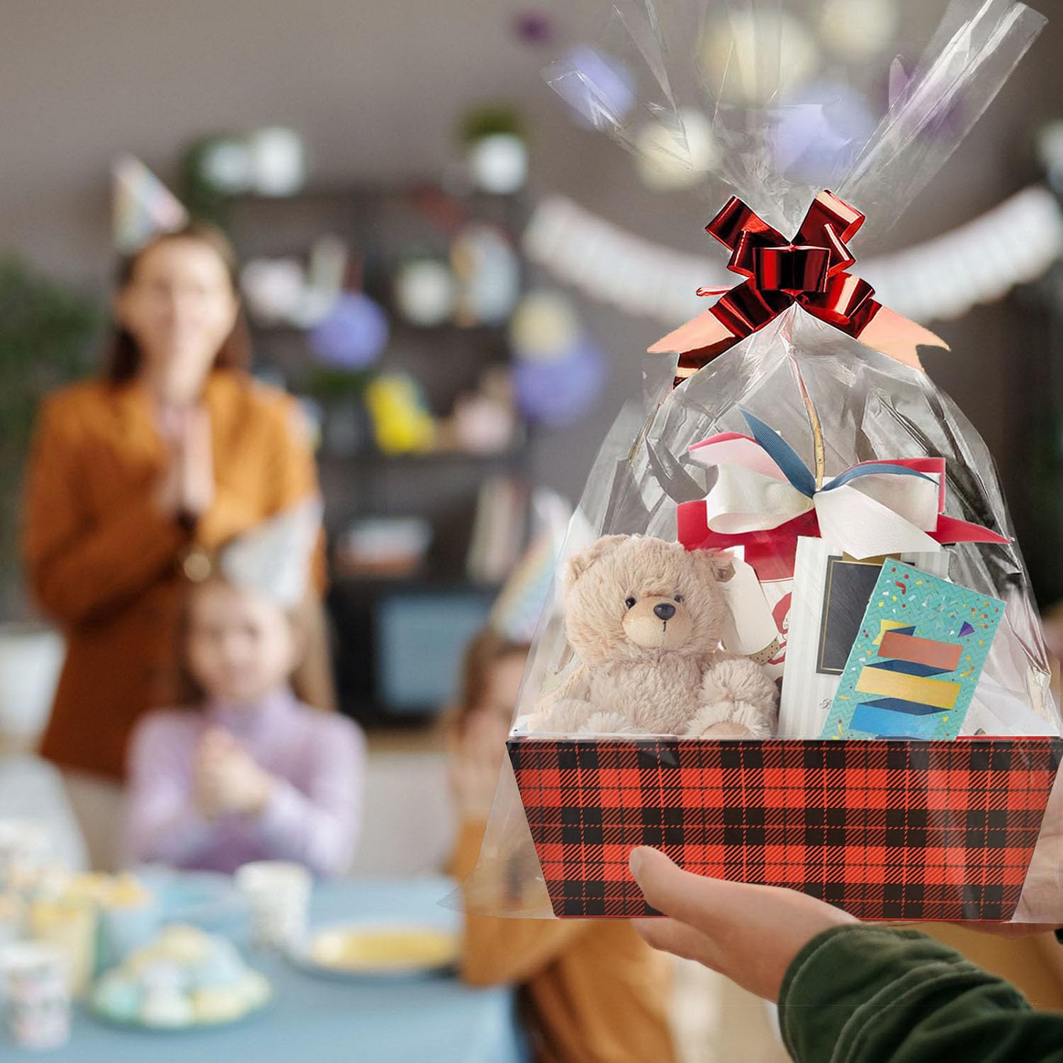 Cestino per regali vuoto, 5 pezzi, robusto cestino regalo fai da te in carta kraft vassoio di cartone con manici, cesto regalo kit forniture avvolgere da riempire per San Valentino, Natale, matrimoni,