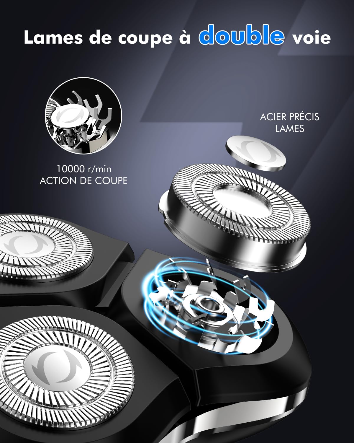 Rasoir Électrique Homme 3 en 1, Rasoir Electrique Tondeuse Barbe Hommes avec Tondeuse de Précision pour Barbe et Nez, 3D Têtes Flottantes, IPX7 Étanche Rasage Sec et Humide, Écran LCD & USB-C