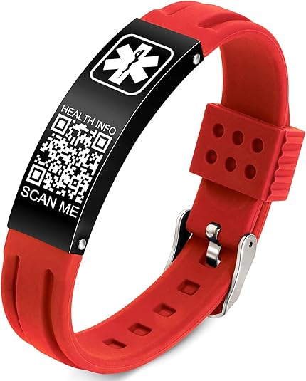 Medical Bracelets for Men Women with QR Code Medical Alert ID Bracelets for Sport Travel - Silicone Waterproof Wristband Fits Wrists Up to 8 inches - More Space Custom Emergency Medic ID Alert Information