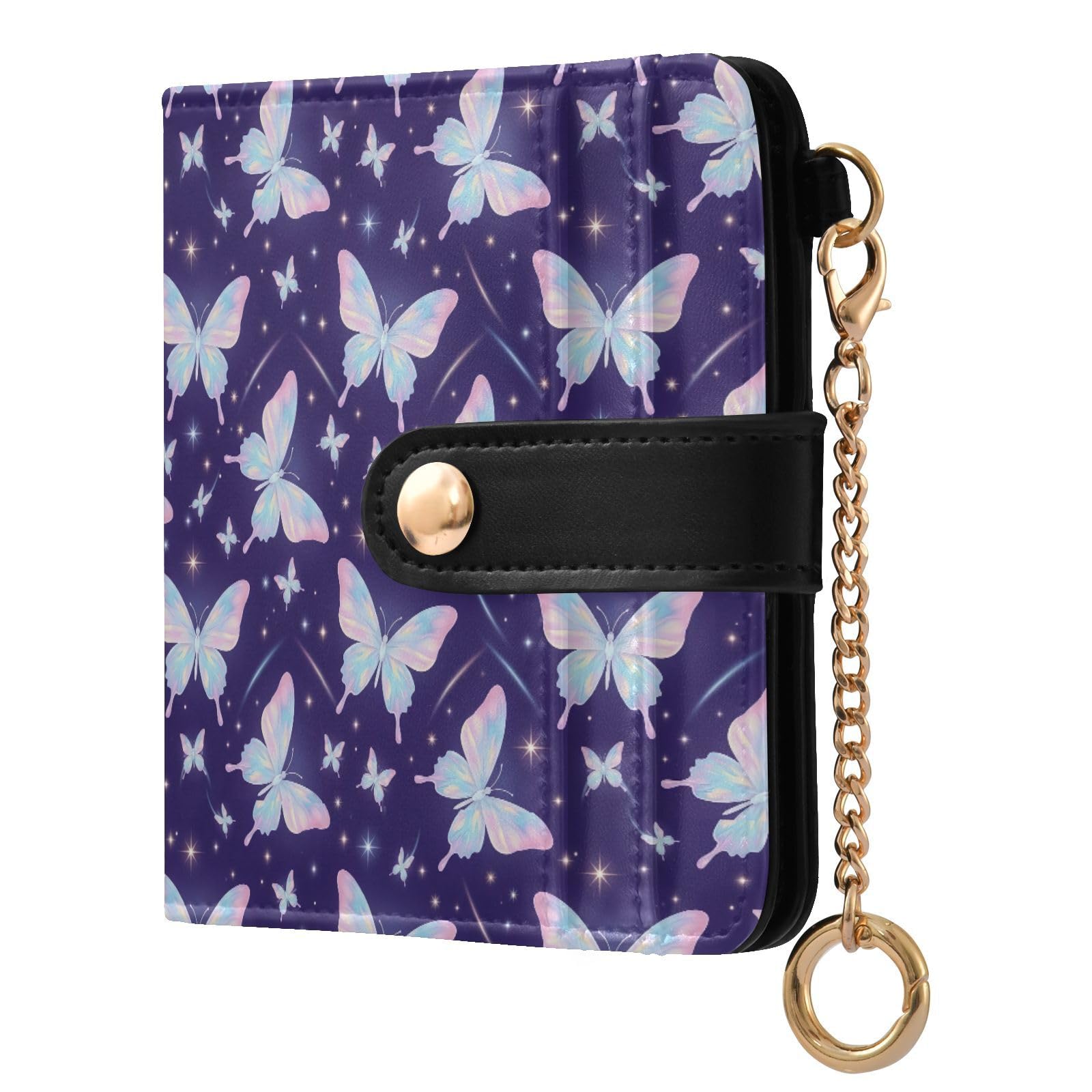 Durable Women Wallet Plaid Snowflakes Red Slim Wallet with Keychain, Butterflies Pastel Gradient, One Size, Rfid Wallet