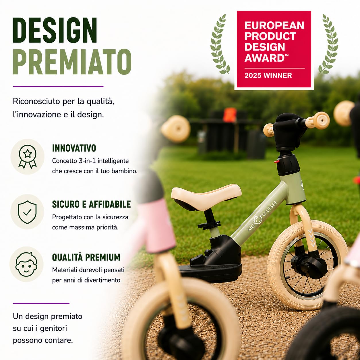 Kidcruiser Pedalplay bicicletta senza pedali 2 anni 3‑in‑1 con rotelle LED e pedali, telaio modulare