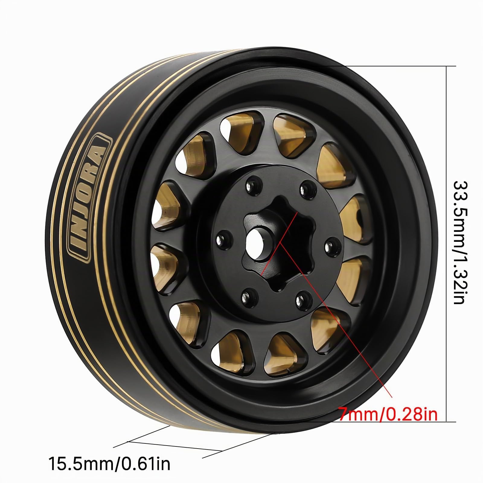 INJORA 1.3 Llantas Beadlock Latón Llantas 68g para Coche Crawler RC 1/18 1/24 SCX24 TRX4M Upgrade