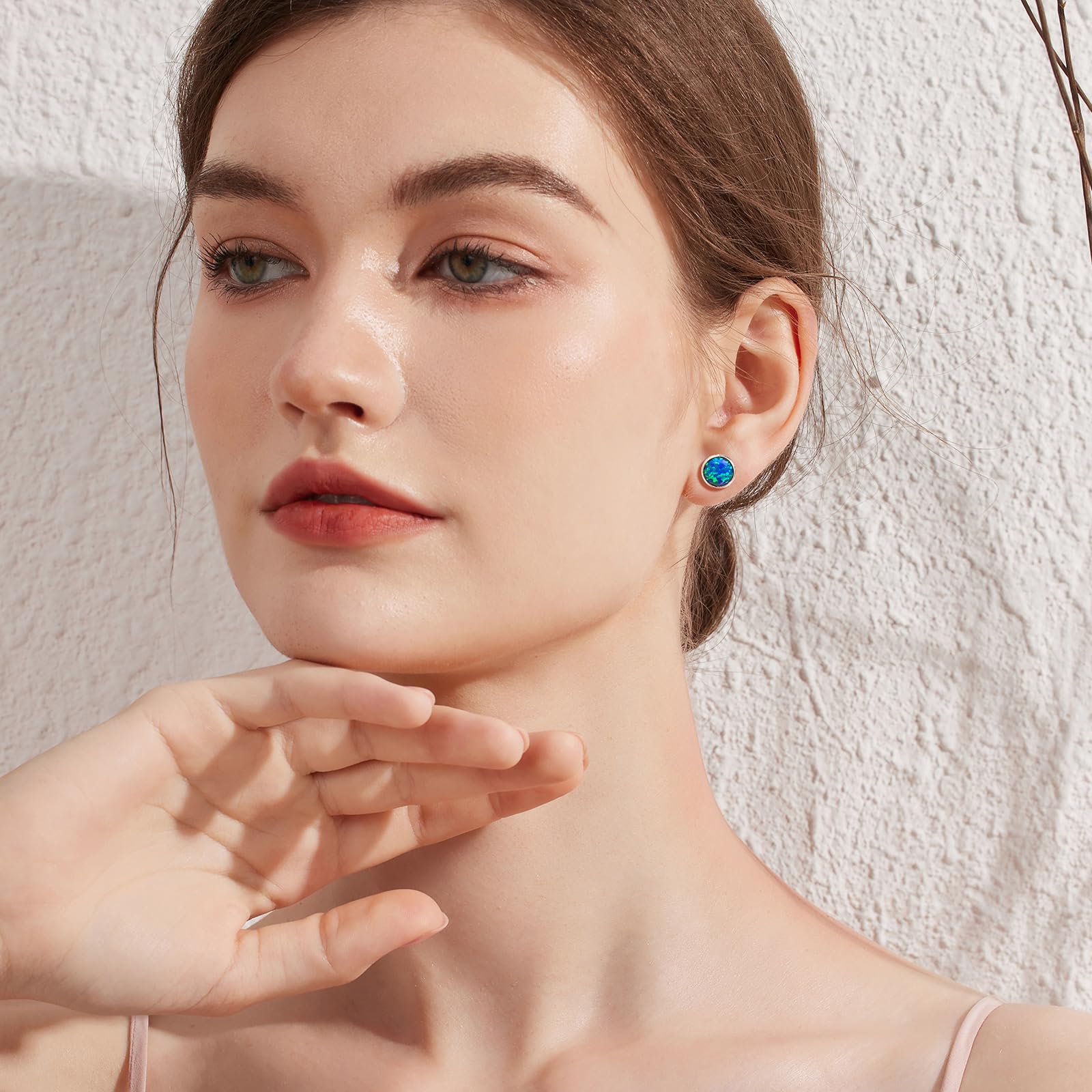 Jiamiaoi Pendientes de ópalo chapados en oro blanco de 18 quilates, pendientes de plata de ley 925, hipoalergénicos, para hombre y mujer, 6 mm – 8 mm opciones
