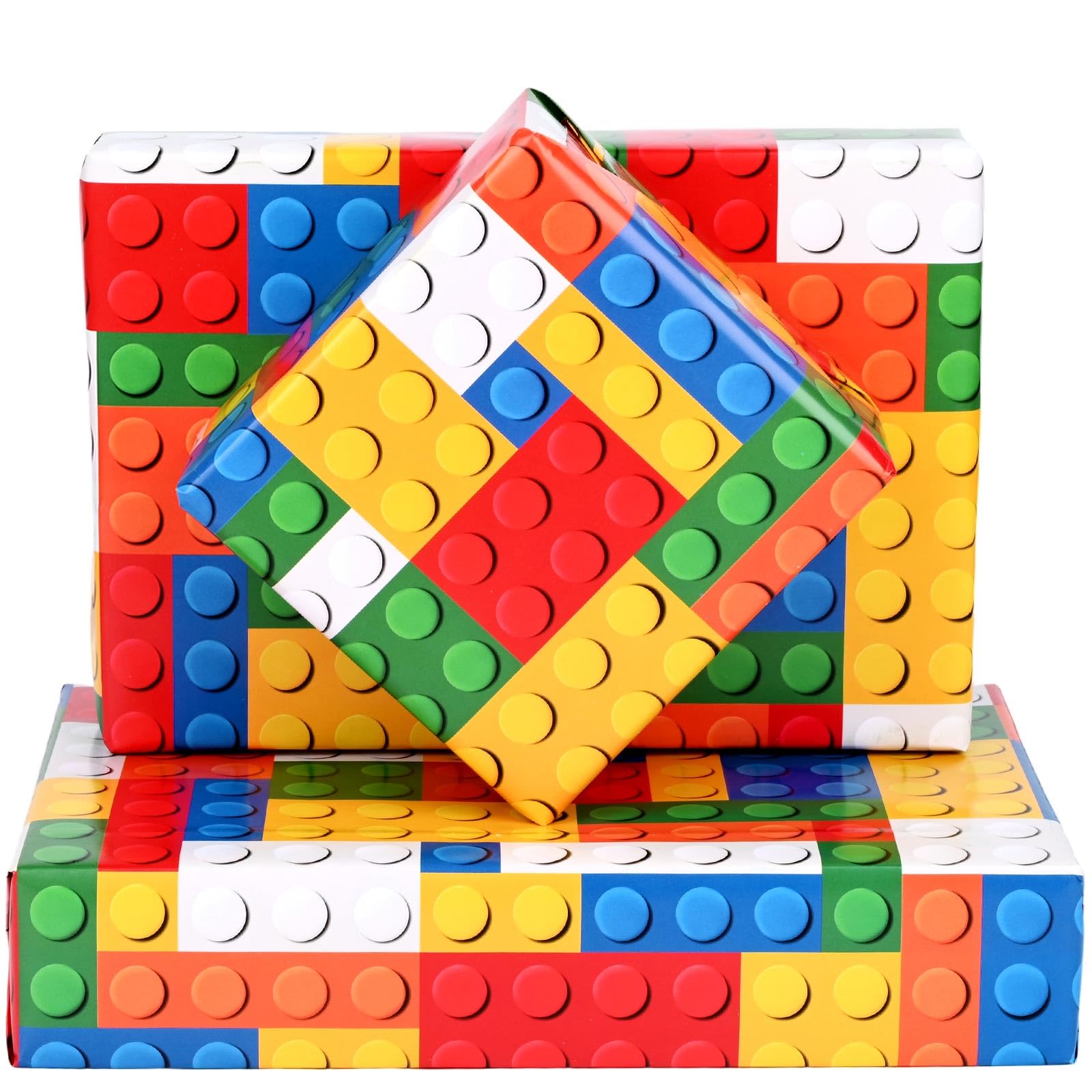 Bolsome Building Blocks Wrapping Paper Colorful Building Bricks Gift Wrap Paper for Kids for Birthday Party Craft Supplies, 19.7 x 27.6'', Folded Flat