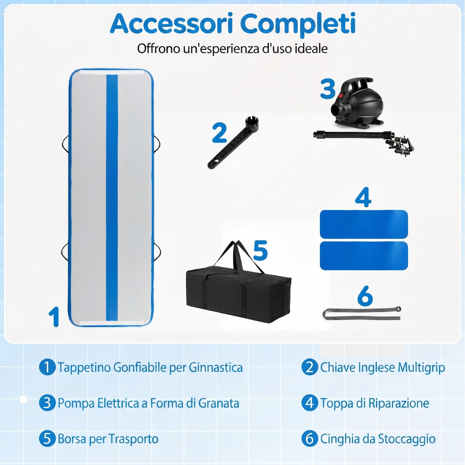 COSTWAY Tappeto Ginnastica Artistica da Casa, Materasso Ginnastica in PVC con Pompa ad Aria e Borsa, Tappetino Gonfiabile per Yoga, Fitness e Allenamento, 297 x 98 x 11 cm